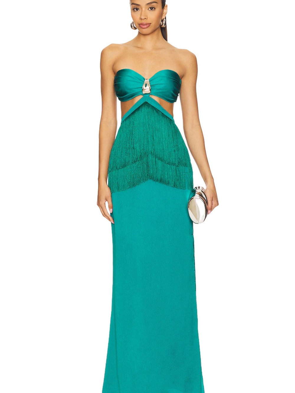 Baobab Emerald Strapless Fringe Cutout Gown - Dua Maxi Dress